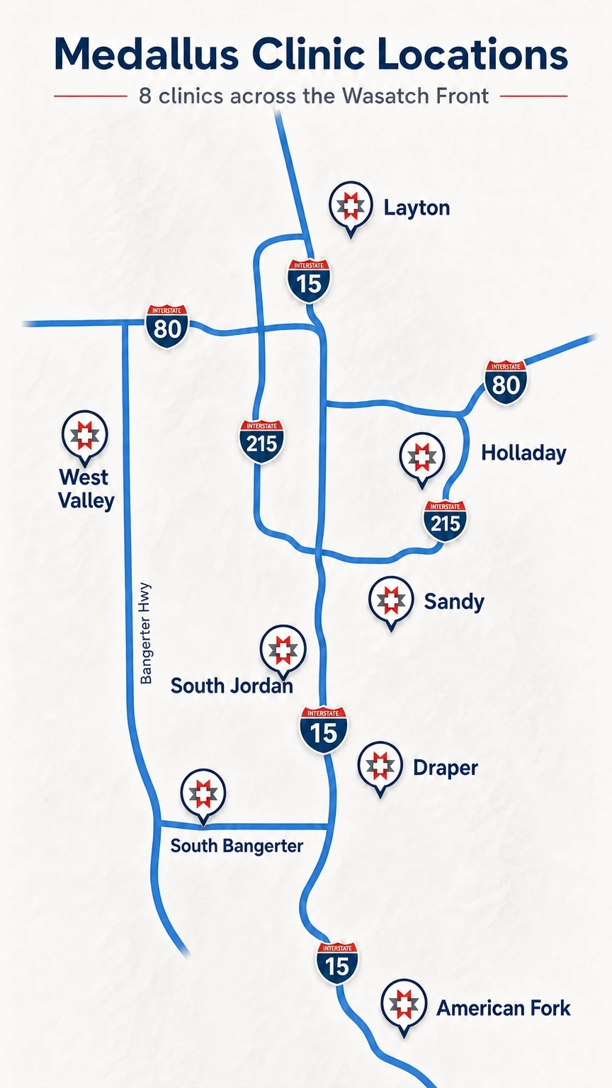 Map of Medallus clinic locations across the Wasatch Front