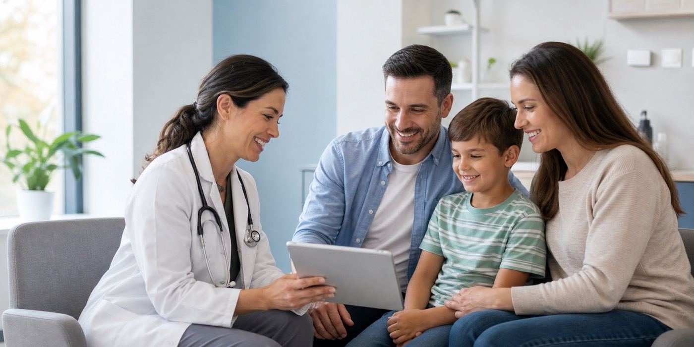 Medallus provider speaking with a family about medical care options